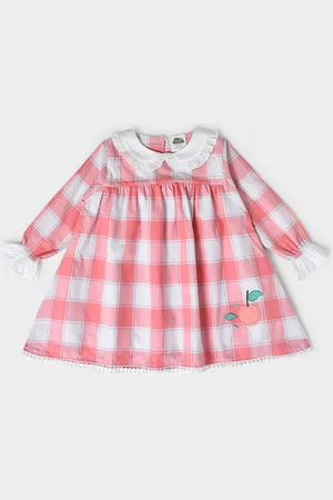 MiArcus Girls Checked Puff Sleeves Cotton A-Line Dress