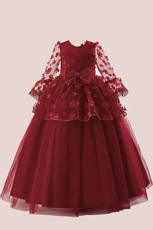 Stylecast Girls Maroon Bow Floral Embellished Gown Maxi Dress