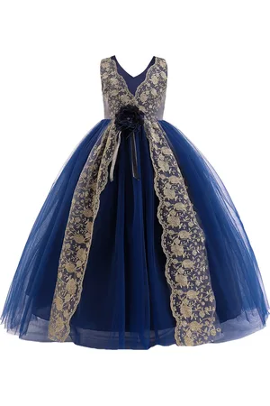 Stylecast Girls Navy Blue Floral Self Design Maxi Dress