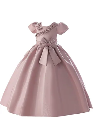 Stylecast Pink Girls Puff Sleeves Beads & Bow Gown Maxi Dress