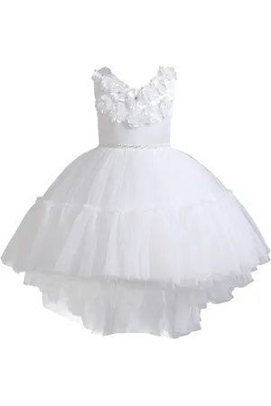 Stylecast Girls White Floral Self Design Sequined Balloon Maxi Dress