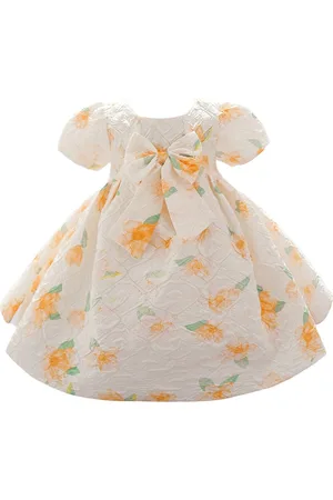 Stylecast Beige Girls Floral Printed Bow Fit & Flare Maxi Dress