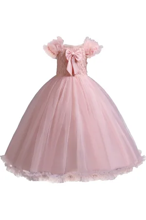 Stylecast Pink Girls Ruffled Bow Detail Maxi Dress