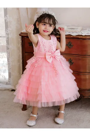 Stylecast Girls Pink Embellished Net Bow Fit & Flare Midi Dress