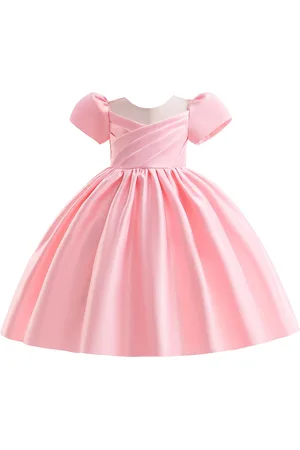 Stylecast Girls Pink Puff Sleeves Gathered or Pleated Fit & Flare Midi Dress