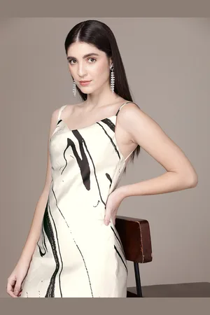 French Connection Abstract Printed Satin Finish Sheath Midi Dress
