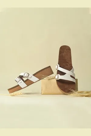 THE WHITE POLE Buckle Detail Open Toe Flatform Heels