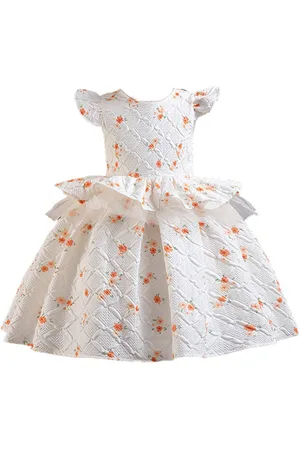 Stylecast Girls White Floral Print Flared Sleeve Layered Balloon Mini Dress