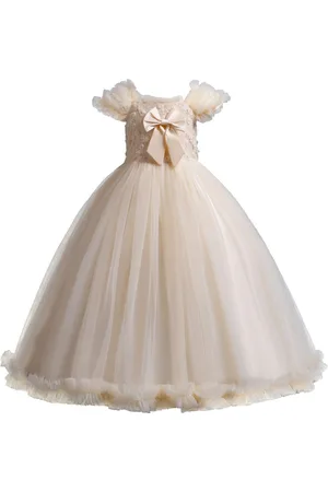 Stylecast Girls Champagne Cape Sleeves Bow Detailed Maxi Dress