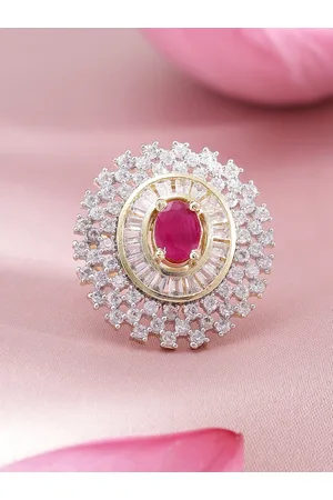 Rubans Women Gold-Plated & White CZ-Studded Adjustable Finger Ring