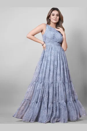 CHANSI Floral Printed Sleeveless Georgette Tiered Belted Maxi Dress