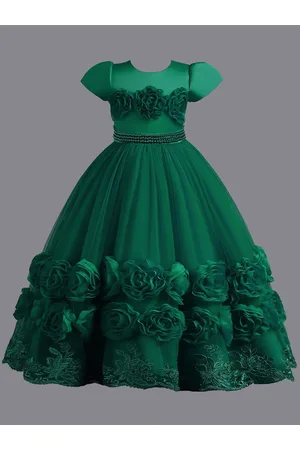 Stylecast Girls Green Floral Embellished Puff Sleeve Maxi Gown Dress