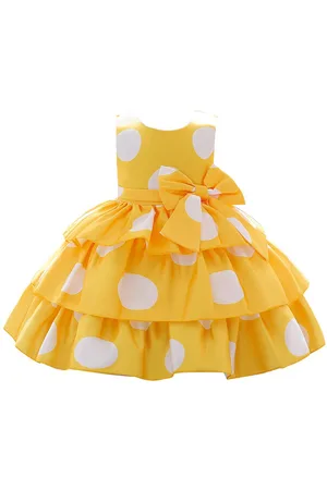 Stylecast Yellow Girls Polka Dot Print Layered Fit & Flare Maxi Dress