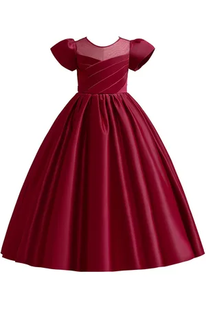 Stylecast Girls Maroon Puff Sleeve Fit & Flare Maxi Dress