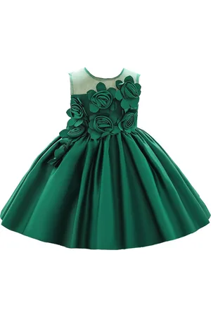 Stylecast Girls Green Floral Applique Balloon Dress