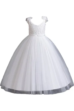 Stylecast Girls White Self Design Gathered Balloon Maxi Dress