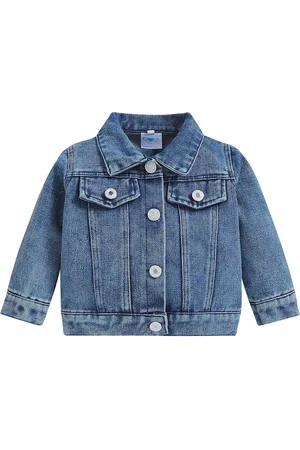 Stylecast Girls Blue Spread Collar Patchwork Denim Jacket