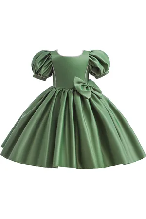 Stylecast Girls Green Puffed Sleeves Bow Party Balloon Dress