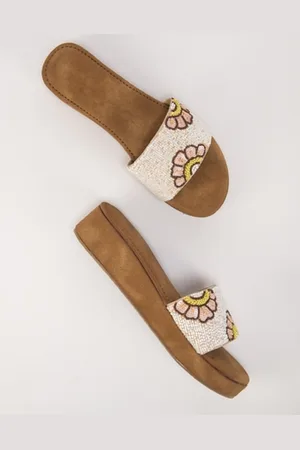 THE WHITE POLE Embellished Open Toe Suede Flatform Heels