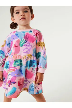 Stylecast Pink Girls Conversational Printed Cotton A-line Dress