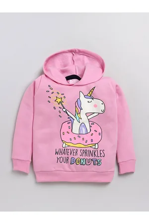 YK Girls Graphic Printed Hooded Cotton Sweatshirt