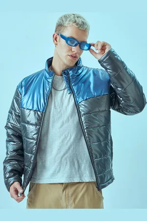 Bewakoof Grey Colourblocked Stand Collar Oversized Puffer Jacket
