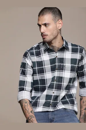 WROGN Men Slim Fit Tartan Checked Pure Cotton Casual Shirt