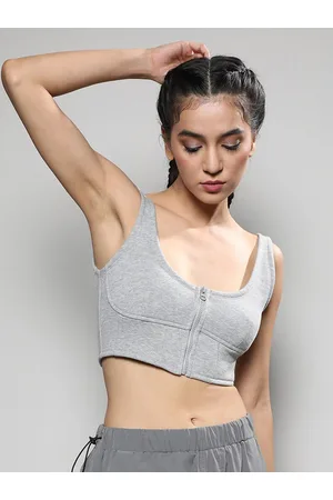 Campus Grey Zip-Front Cropped Cotton Corset Top