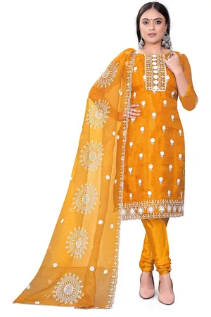 MANVAA Ethnic Motifs Embroidered Organza Unstitched Dress Material