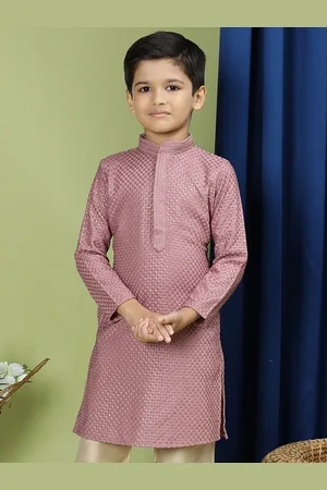 TABARD Boys Ethnic Motifs Chikankari Embroidered Mandarin Collar Cotton Kurta