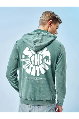 Bewakoof Green Typography Printed Hooded Sweatshirt