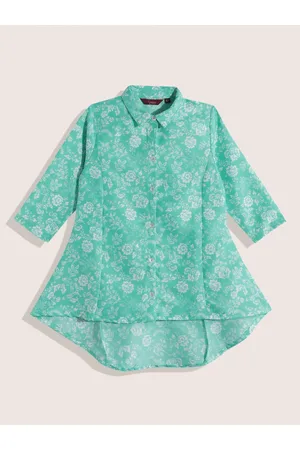 Sangria Girls Floral Print Shirt Style Longline Top