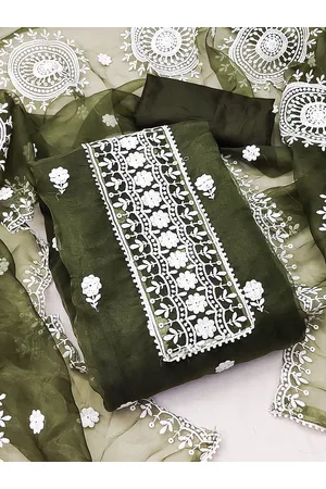 MANVAA Ethnic Motifs Embroidered Organza Unstitched Dress Material