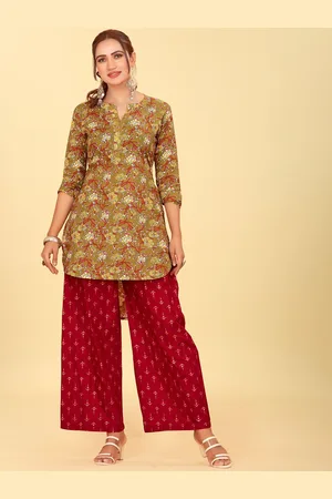 CHANSI Floral Printed Mandarin Collar Kurta With Palazzos
