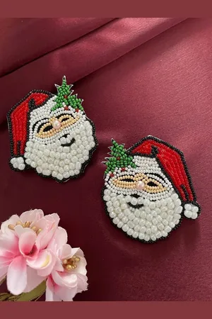 Digital Dress Room Christmas Special Beaded Classic Santa Claus Design Stud Earrings