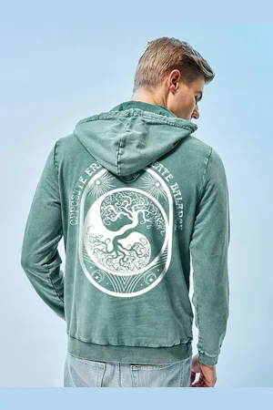 Bewakoof Green Balance Is The Key Printed Hooded Long Sleeves Pullover Sweatshirt