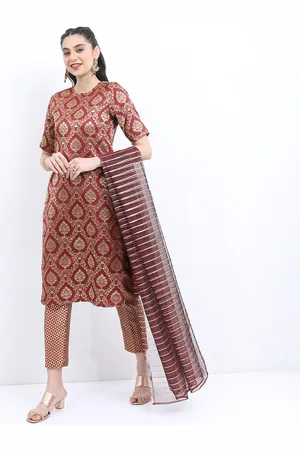 Ketch Floral Woven Design Zari Straight Kurta & Trousers With Dupatta