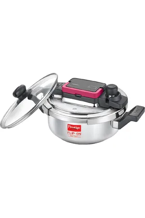 Prestige Flip-On Tri-Ply Silver Toned Stainless Steel Pressure Cooker With Glass Lid - 3L
