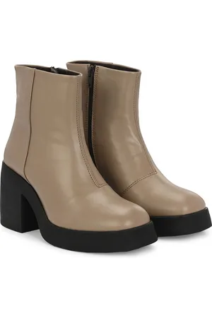 Delize Women Platform Heeled Vegan Leather Mid-Top Chunky Boots