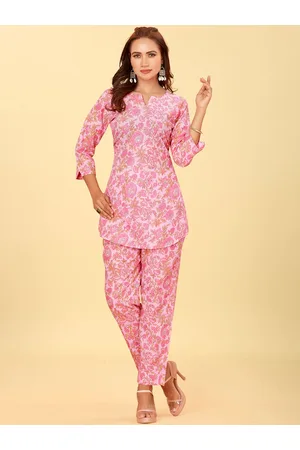 CHANSI Floral Printed Round Neck Top & Trousers