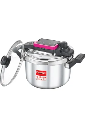 Prestige Flip-On Tri-Ply Silver Toned Stainless Steel Pressure Cooker With Glass Lid - 5L