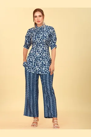 CHANSI Printed Peter Pan Collar Ethnic Top With Palazzo
