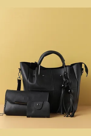 Campus Sutra Black Set Of 3 Textured Handbags