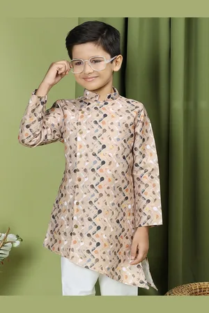 TABARD Boys Abstract Printed Mandarin Collar Cotton Straight Kurta