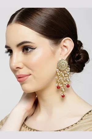 karatcart Maroon Gold-Plated Stone-Studded Floral Drop Earrings
