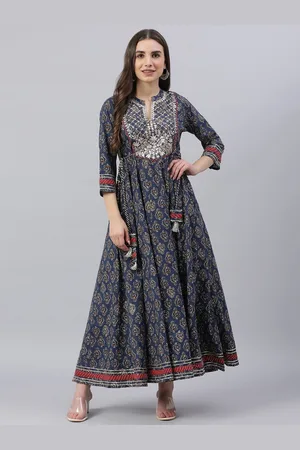 Kalini Ethnic Motifs Printed Sequinned Detailed Cotton Maxi Ethnic Dress
