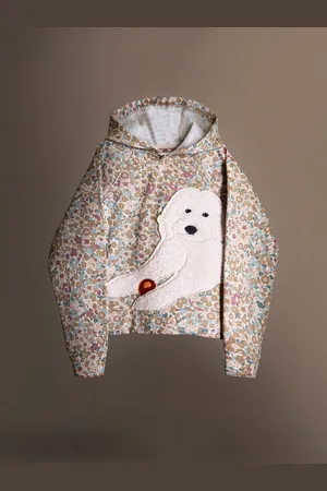 Cherry Crumble Kids Floral Printed Applique Detail Hooded Pullover Sweatshirt