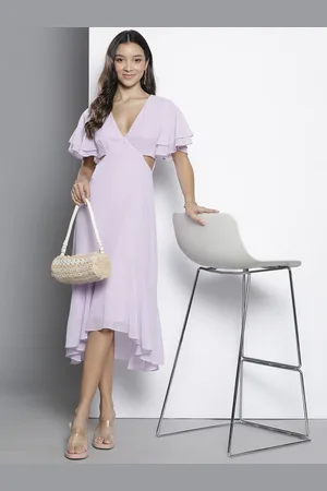 Boohoo Petite V-Neck Cut Out Detail Angel Sleeve Midi Dress