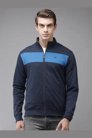 Park Avenue Men Navy Blue Colourblocked Sweatshirt
