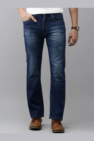 Mast & Harbour Men Blue Bootcut Cat Scratches Stretchable Jeans